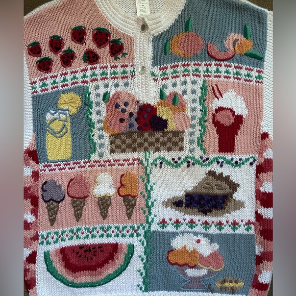 Vintage Orvis Sweets Desserts Fruits Knit Sweater Short Sleeve Grannycore XL - Picture 14 of 14